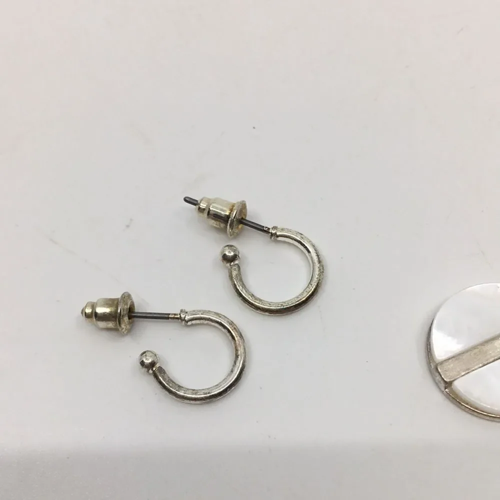Caracol Silver Tone and White Shell Hoop Earrings